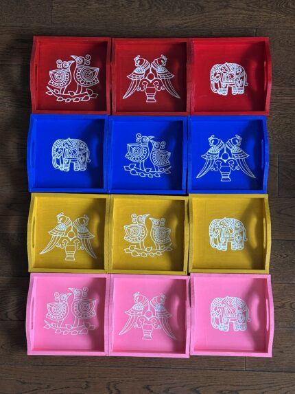 Wood tray  with Indian Art for return gifts